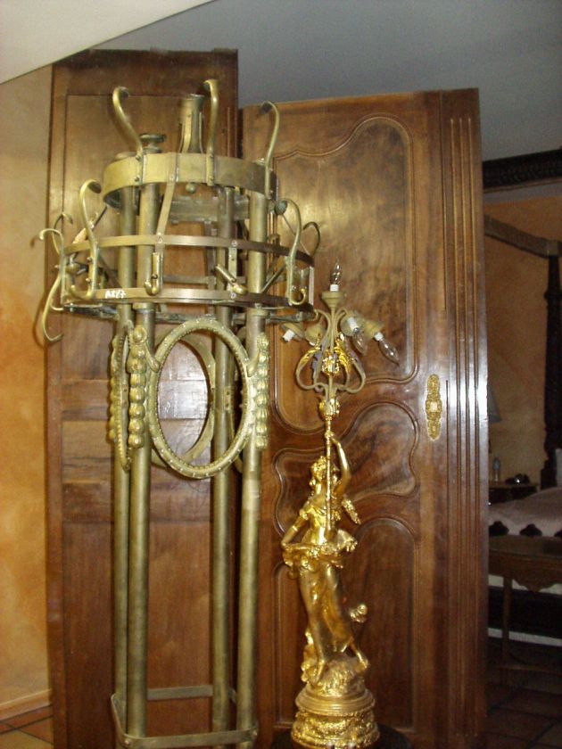 RARE ANTIQUE AUSTRIAN HOTEL BRONZE 7FT HALL TREE STAND  