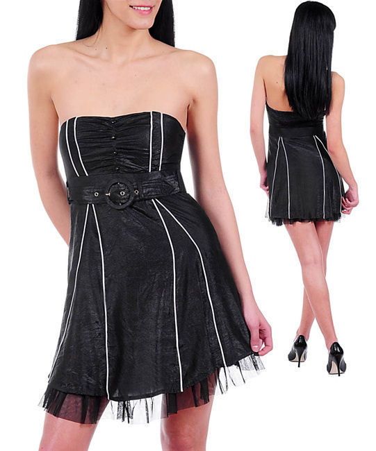 BLACK ROCKABILLY PSYCHOBILLY RETRO TULLE LACE BELTED MINI SWING DRESS 