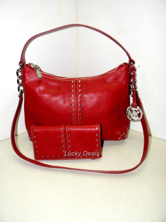 NEW MICHAEL KORS ASTOR MD HANDBAG HOBO LEATHER BAG red  