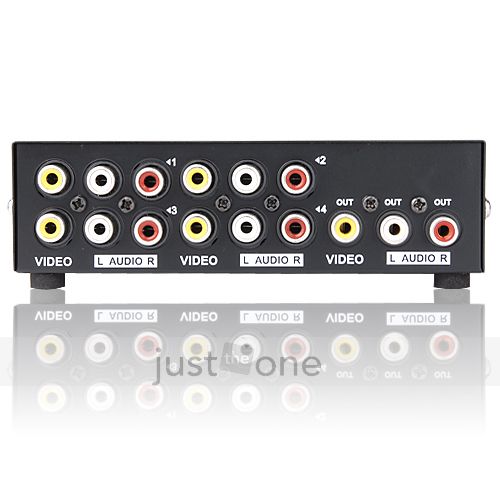 Port Input 1 Output Audio Video AV RCA Switch 4 ways Selector 