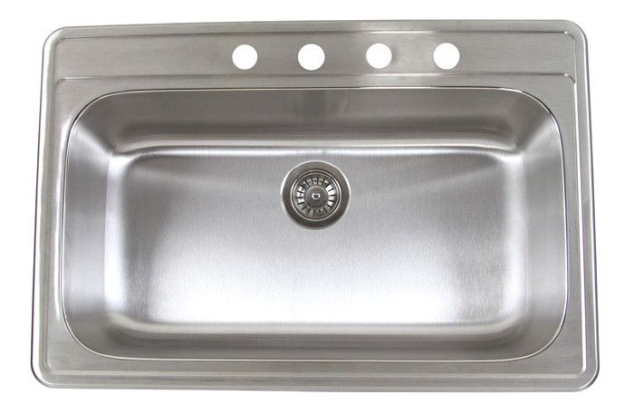 33 Top Mount Drop In Single Bowl Kitchen Sink 18 Gauge  