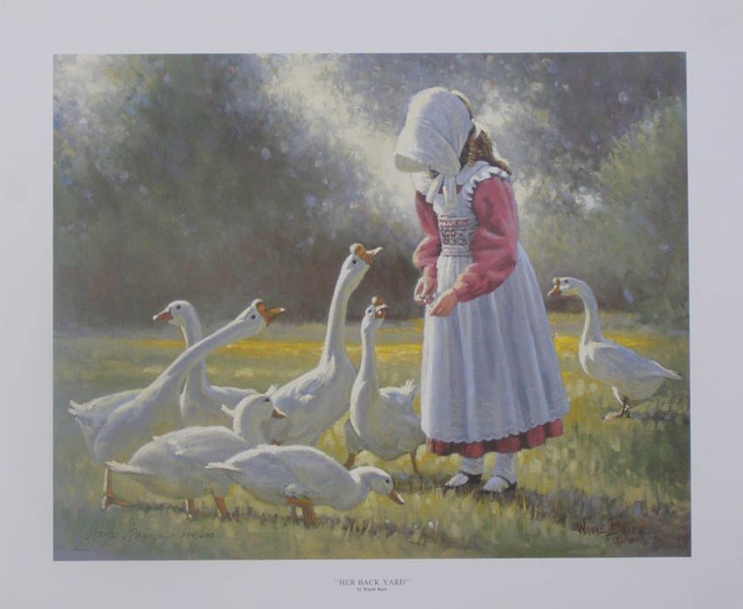 Wayne Baize HER BACK YARD L/E S/N Geese Litho  