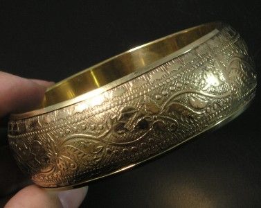 Flower Floral Leaf Design Brass Bangle Bracelet  