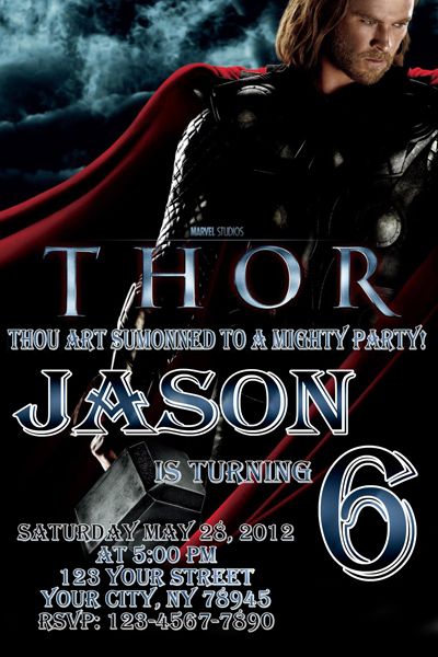 Thor Movie Birthday Party Personalized Invitation  