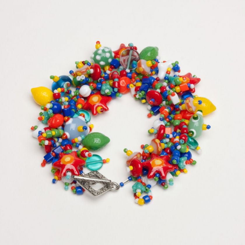 Bracelet Fiesta Colorful Glass Beads   Fringe Jewelry  