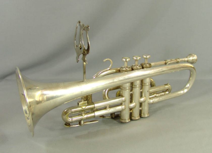 OLD BESSON STRATFORD ENGLAND SILVER TRUMPET HORN CORNET  