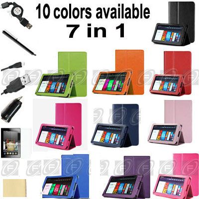 For Kindle Fire Folio Case Cover/Car Charger/USB Cable/Protector 