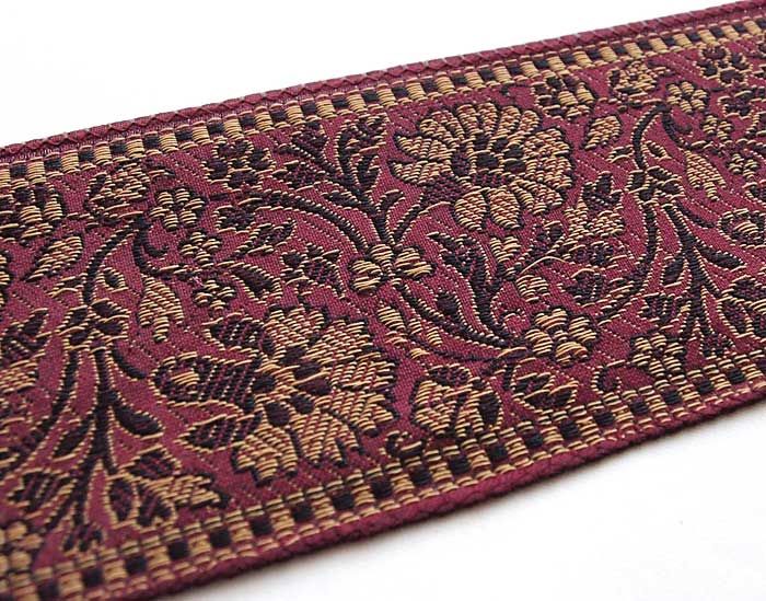 Brocade, Jacquard Trim. New Sari Border. 5 Yards. Burgundy Fabric 