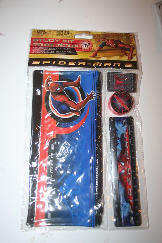 SPIDER MAN 2 STUDY KIT NEW PENCIL CASE RULER ERASER ETC  