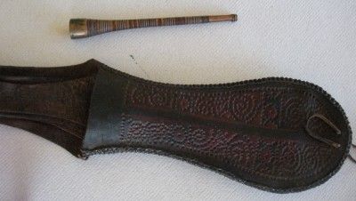 Old Tuareg leather pipe pouch with pipe 4 openings  
