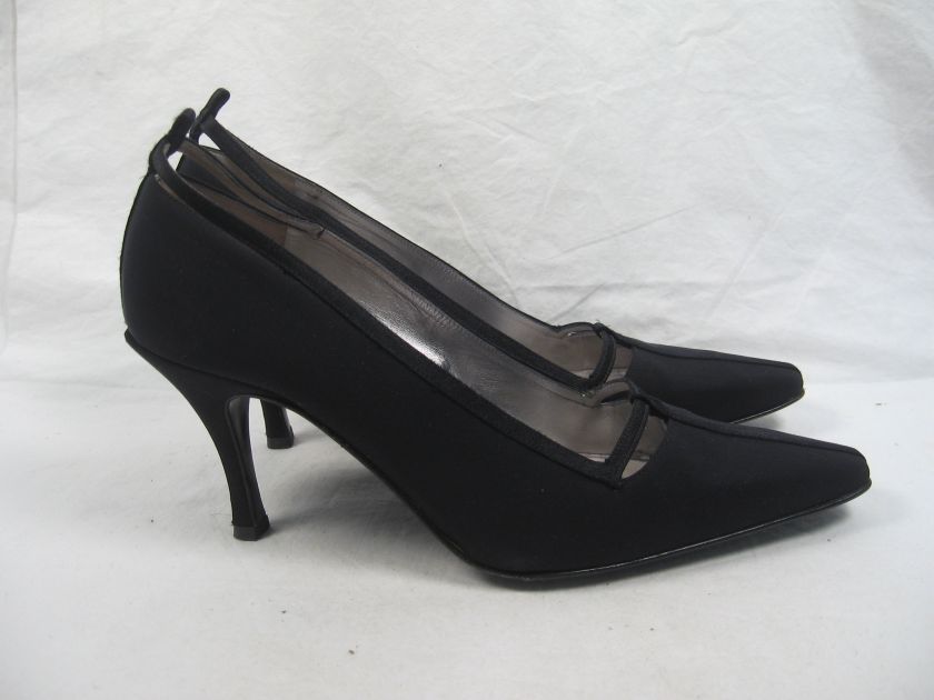 AUTH BADGLEY MISCHKA Black Satin Pumps Heels 8 IN BOX  