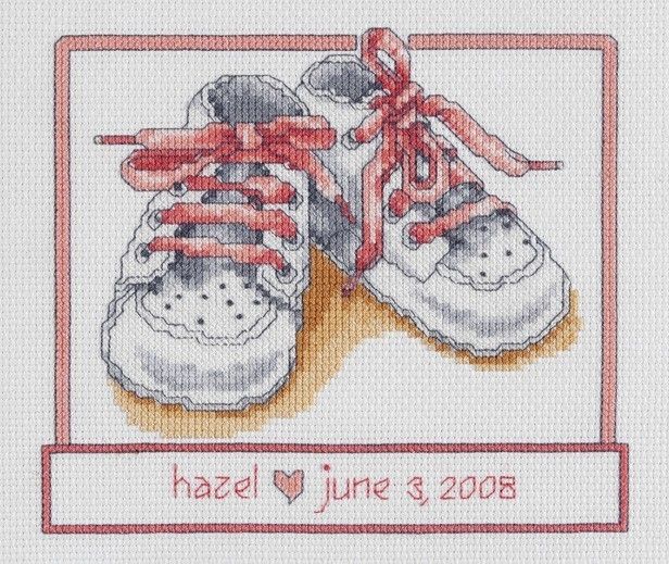 Baby Shoes Birth Record Cross Stitch for Boy or Girl  