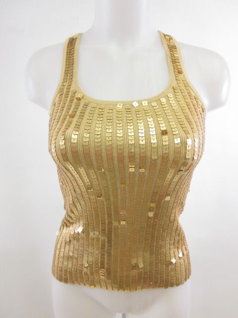 BISOU BISOU Beige Sequin Sleeveless Tank Top Sz XS  