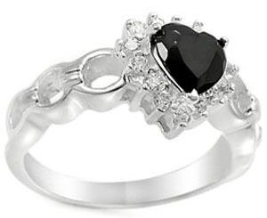 Jet Black Heart Ladies Rhodium Plated CZ Ring New  