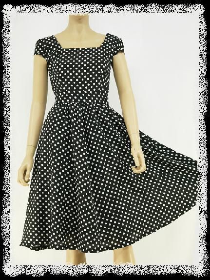   CHIFFON BLACK POLKA DOT 40/50s AUDREY TEA SWING PARTY DRESS  