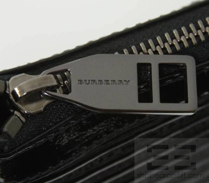 Burberry Black Patent Leather Large Biker Zip Pouch  