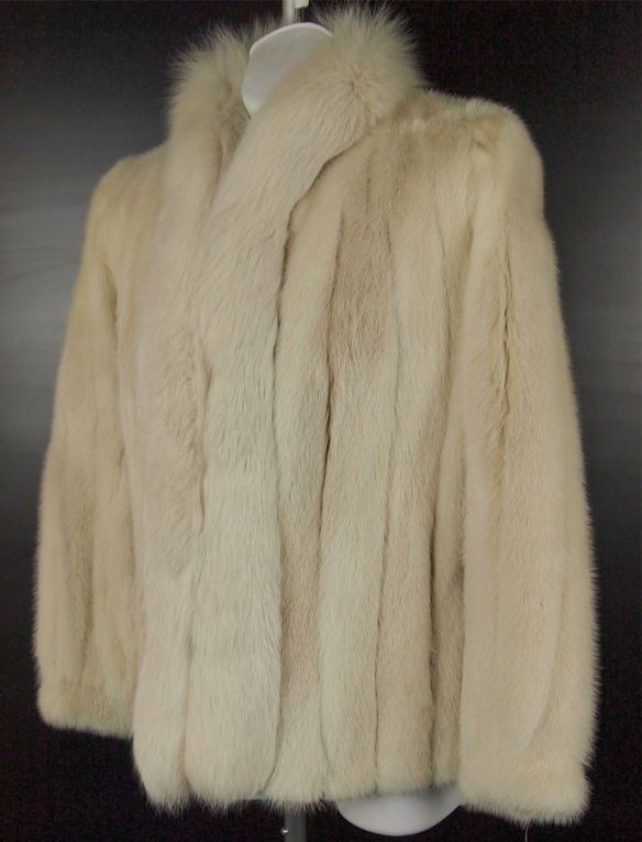 Vtg 80s Sakowitz Blond Mink Fur Coat 8/10 M Shaggy Jacket Fox Shawl 