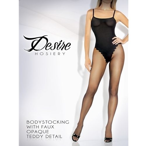 DESIRE BODYSTOCKING WITH FAUX OPAQUE TEDDY DETAIL SHEER STOCKINGS 