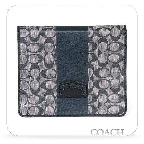   New**COACH Black Heritage Stripe iPad 1 or 2 Tablet Case Cover F77261