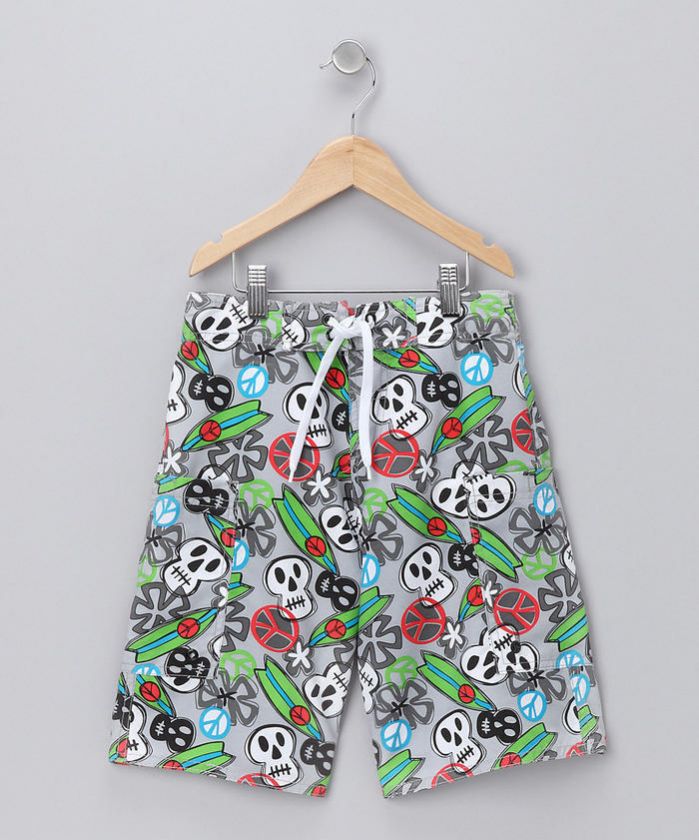 NWT BUNZ KIDZ Boys Swim Trunks Size 4 Skull Peace Sign  