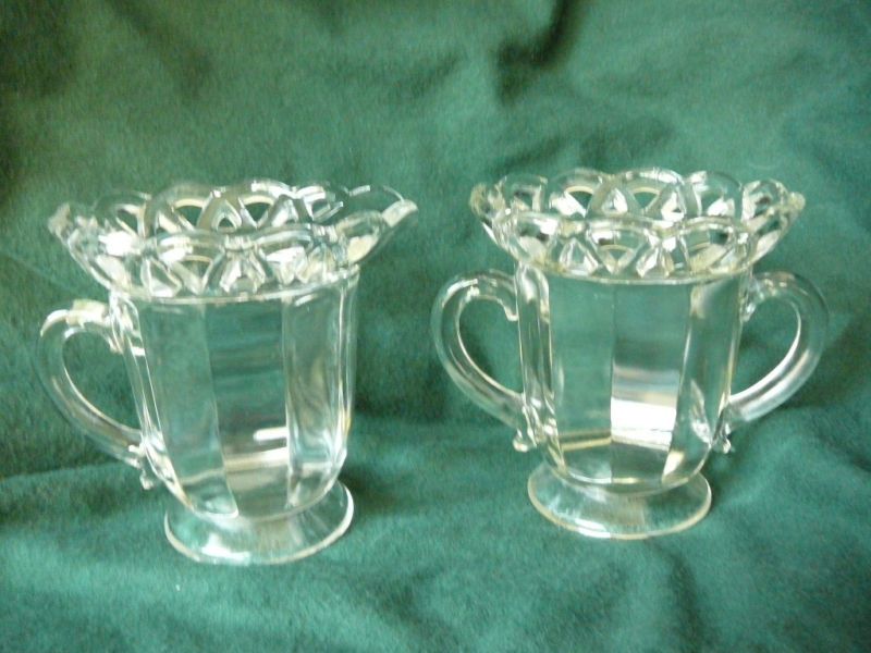 Crocheted Crystal Imperial Glass Cream & Sugar MINT  