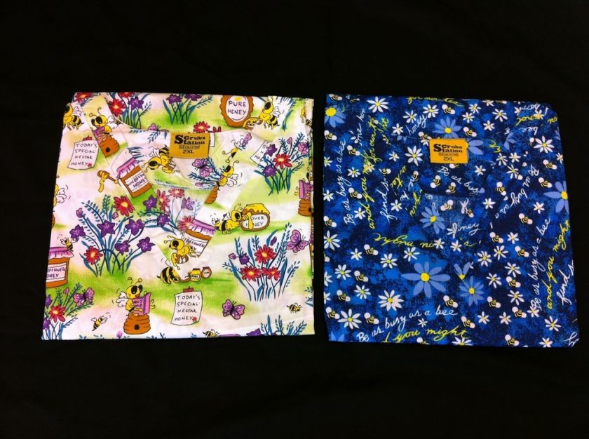 BUSY BEES  LOT OF 2 Printed Medical Scrub Tops 2XL  