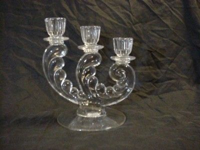 Fostoria Plume Triple Candleholder   3 Lite Candelabra  