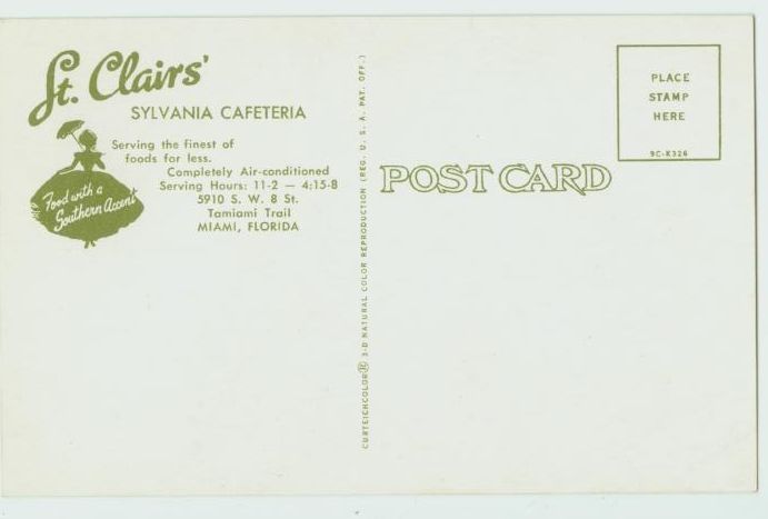 051509B ST CLAIRS SYLVANIA CAFETERIA MIAMI FL FLORIDA POSTCARD  