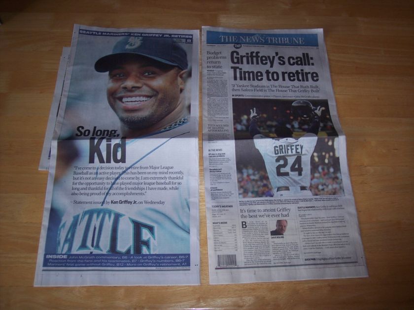 Ken Griffey Jr Retires Newspaper June 3RD Local Edition  