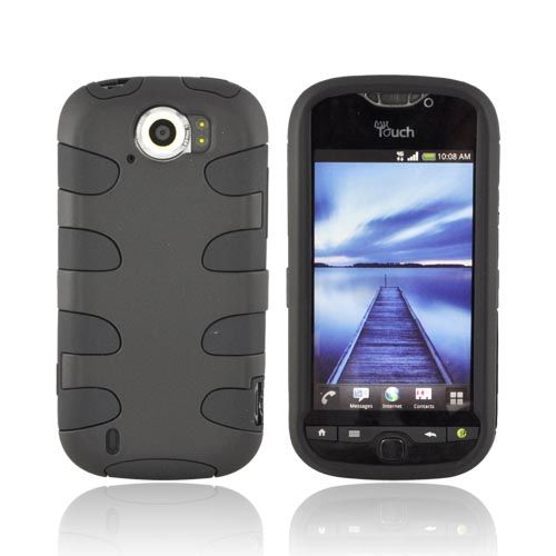 Black Hard Rubberized Fishbone on Silicone Case For HTC Mytouch 4G 