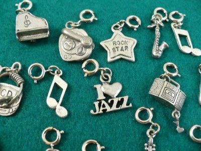   3D Silver Tone Dangle Rock Star Piano Cd Player Sax Charm lot  