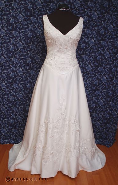 Marys Bridal 9604 Light Ivory Satin Embroidered Beaded Wedding Dress 