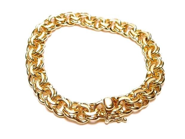 VINTAGE 14K GOLD SOLID DOUBLE LINK CHARM BRACELET @27+GRAMS  