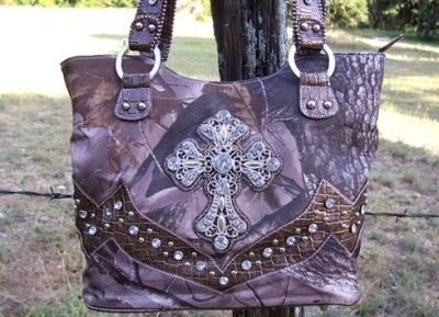 NEW Mossy Camo RHINESTONE Western Cross Purse Handbag  