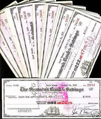 Bundle 100 pcs. USA cheques The Seamans Bank of Savings  