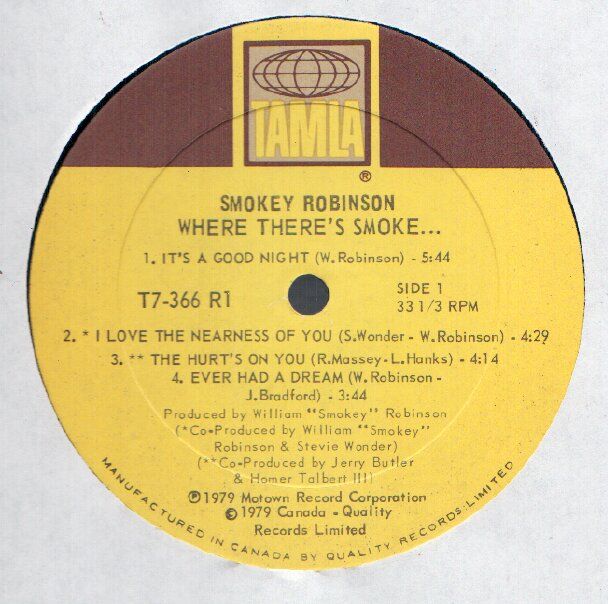 Smokey Robinson Where Theres Smoke LP VG++ Canada  