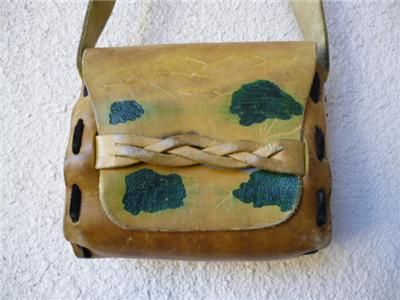   70s TOOLED LEATHER Hippie PURSE Painted ELEPHANT Boho Small Bag  