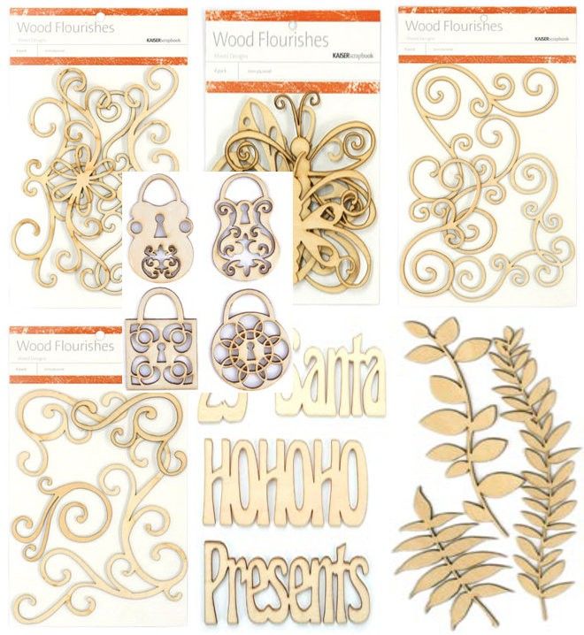 New KaiserCraft Scrapbook Embellishment 3D Chipboard WOOD FLOURISHES