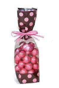 PINK CHOC BROWN Polka Dot CELLO WEDDING Favor Gift Bags  