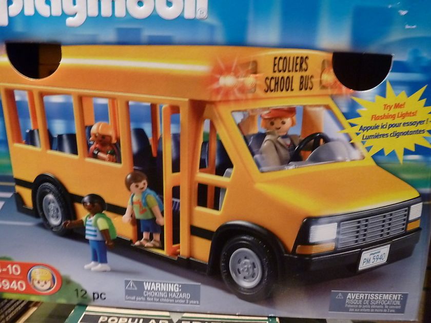 NEW PLAYMOBIL SCHOOL BUS w/ REAL FLASHING LIGHTS 12pc 5940 VEHICLE 