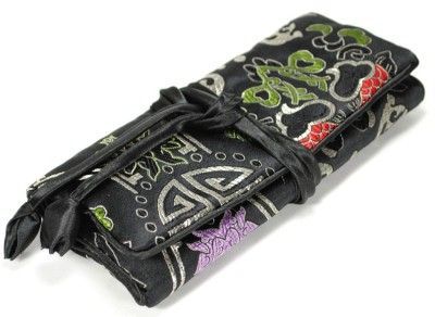 SILK JEWELRY TRAVEL BAG Roll Case Pouch Carrying Zipper Brocade Fabric 