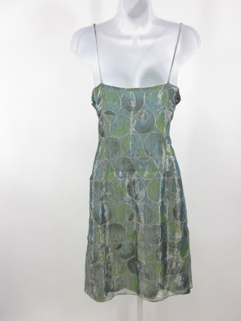 CYNTHIA ROWLEY Shimmer Green Spaghetti Strap Dress M  