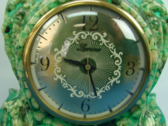   Lawrence Clear Green Lucite & Rocks Mantle Shelf Clock 15 1/2 Works