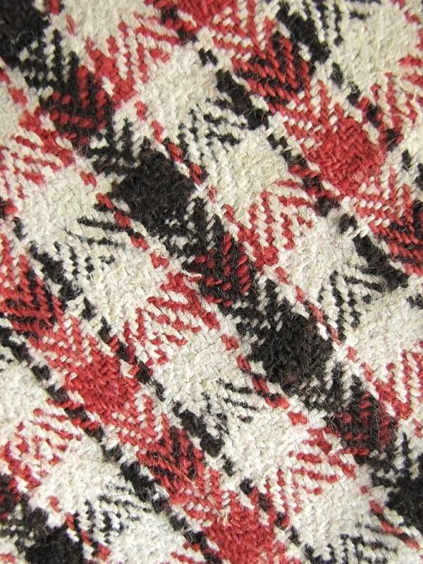 Antique WOOL / HEMP fabric homespun check material  