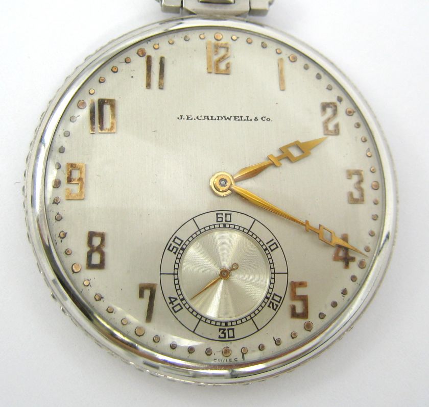 Antique Thin J.E. Caldwell & Co. 5ct Diamond Platinum Pocket Watch 