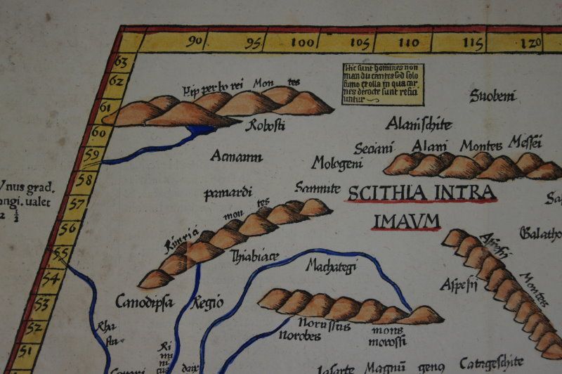 CASPIAN SEA SCYTHIANS WOODCUT MAP PTOLEMY 1541 #A221S  