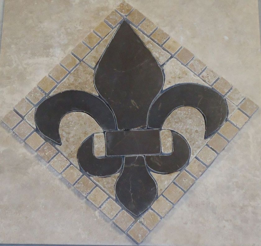 12 ST CROIX BROWN FLEUR DE LIS MOSAIC BACKSPLASH MARBLE MEDALLION 