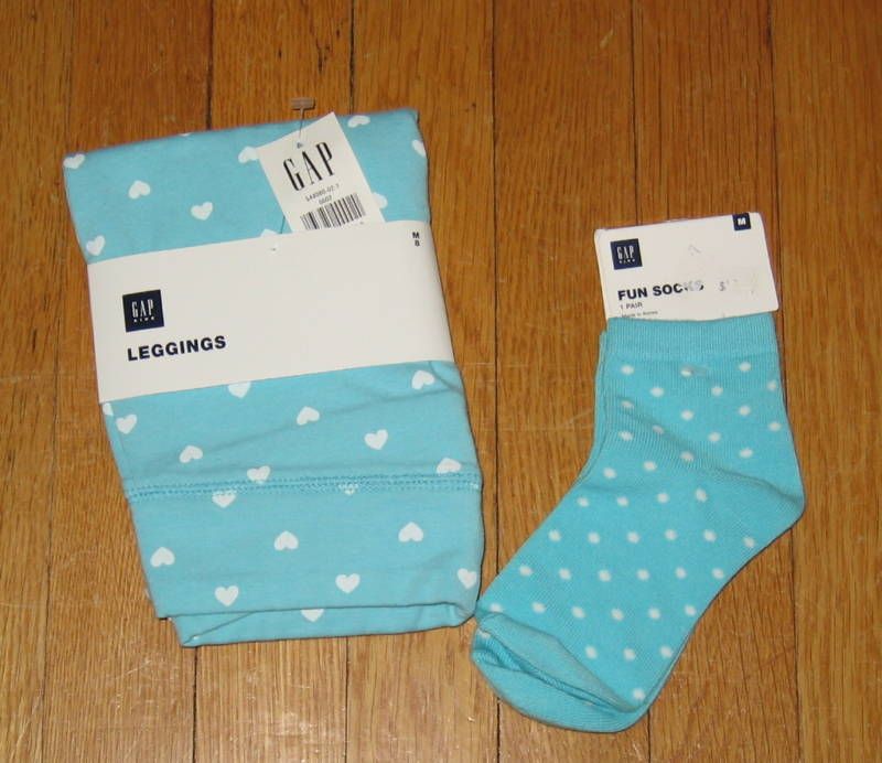 NWT Gap Kids Blue White Heart Crop Leggings Socks M 8  