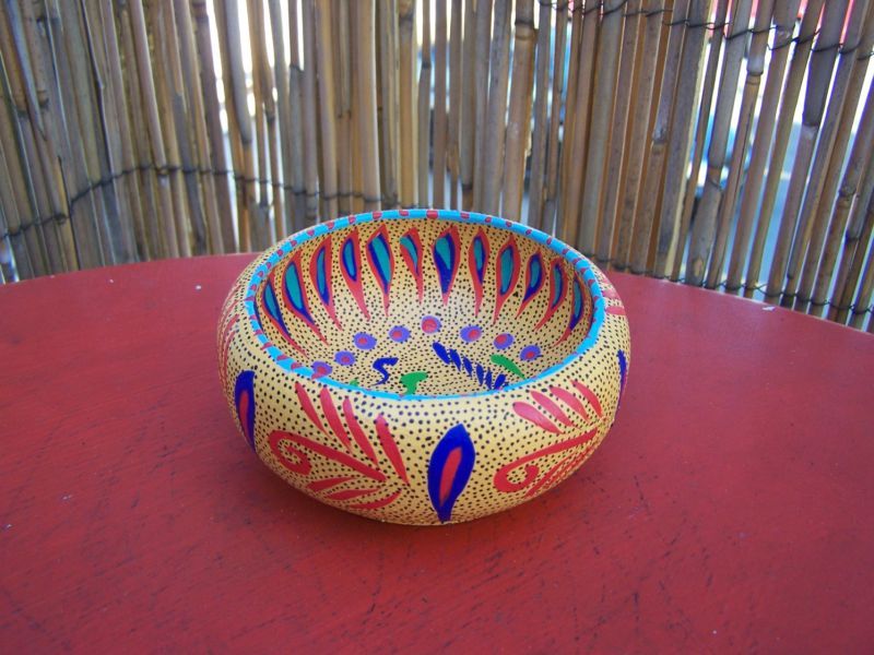 Carved Colorful Wood Bowl, P. Santiago   Oaxaca, Mexico  