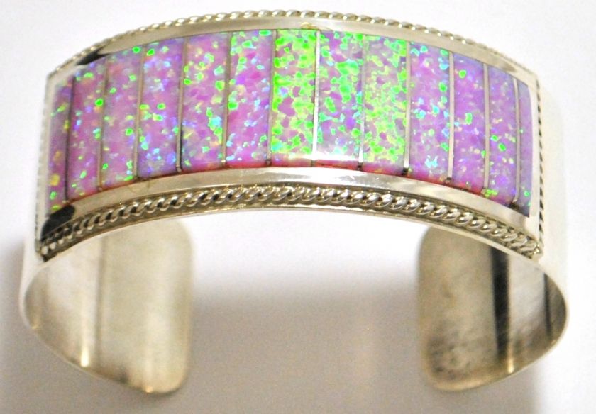 Zuni Pink Opal Inlay Sterling Silver Cuff Bracelet   Emery Lalacito 